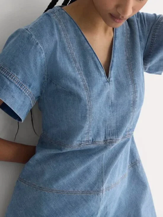 NWT Womens Everlane Denim Short-Sleeve Dress - Light Indigo - Size 2 - Picture 6 of 9
